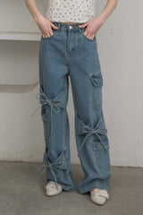 many ribbon cargo denim