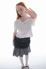 drawstring check pleats skirt