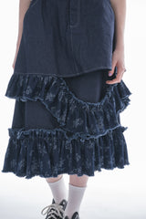 damage frill denim skirt