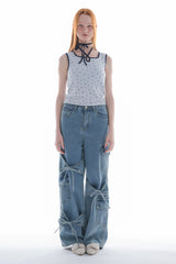 many ribbon cargo denim