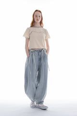 curve denim ribbon pants