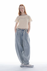 curve denim ribbon pants