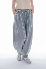 curve denim ribbon pants