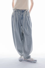 curve denim ribbon pants