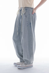 curve denim ribbon pants