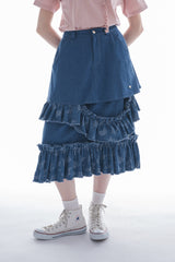 damage frill denim skirt