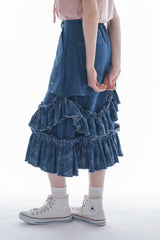 damage frill denim skirt