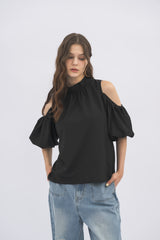 open shoulder ribbon blouse