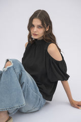 open shoulder ribbon blouse