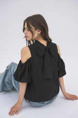 open shoulder ribbon blouse