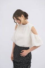 open shoulder ribbon blouse