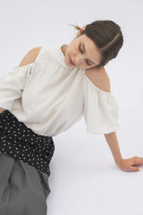 open shoulder ribbon blouse