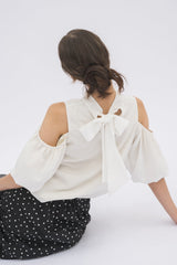 open shoulder ribbon blouse