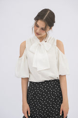 open shoulder ribbon blouse
