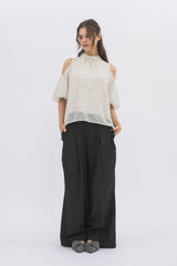 open shoulder ribbon blouse