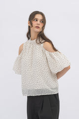 open shoulder ribbon blouse