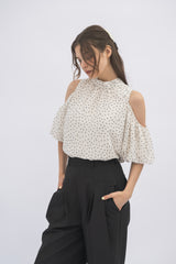 open shoulder ribbon blouse