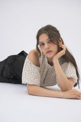 open shoulder ribbon blouse