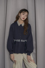 velours ribbon peplum cardigan