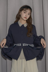 velours ribbon peplum cardigan