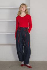 curve denim ribbon pants