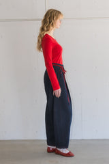 curve denim ribbon pants