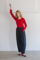 curve denim ribbon pants