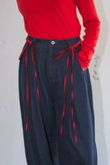 curve denim ribbon pants