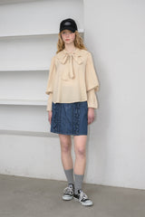 bowtie ribbon frill blouse