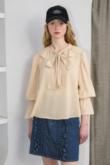 bowtie ribbon frill blouse