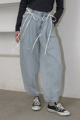 curve denim ribbon pants