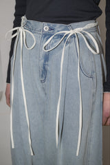 curve denim ribbon pants