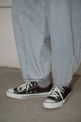 curve denim ribbon pants