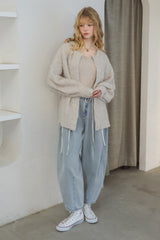 curve denim ribbon pants