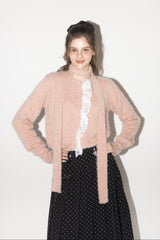 lace frill shaggy knit cardigan