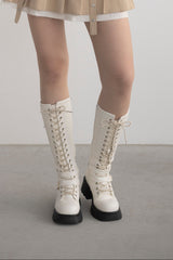 lace up buckle long boots