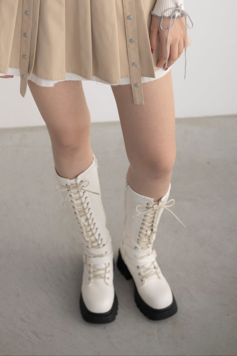 lace up buckle long boots – idem