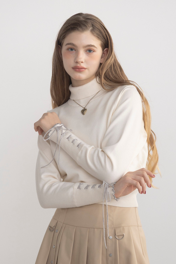 lace up ribbon turtle knit