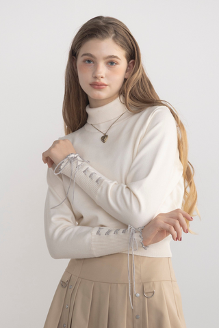 lace up ribbon turtle knit