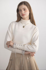 lace up ribbon turtle knit