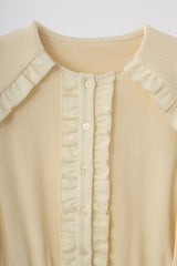 sailor color frill rib cardigan