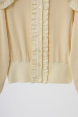 sailor color frill rib cardigan