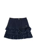 damage frill denim mini skirt