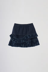 damage frill denim mini skirt