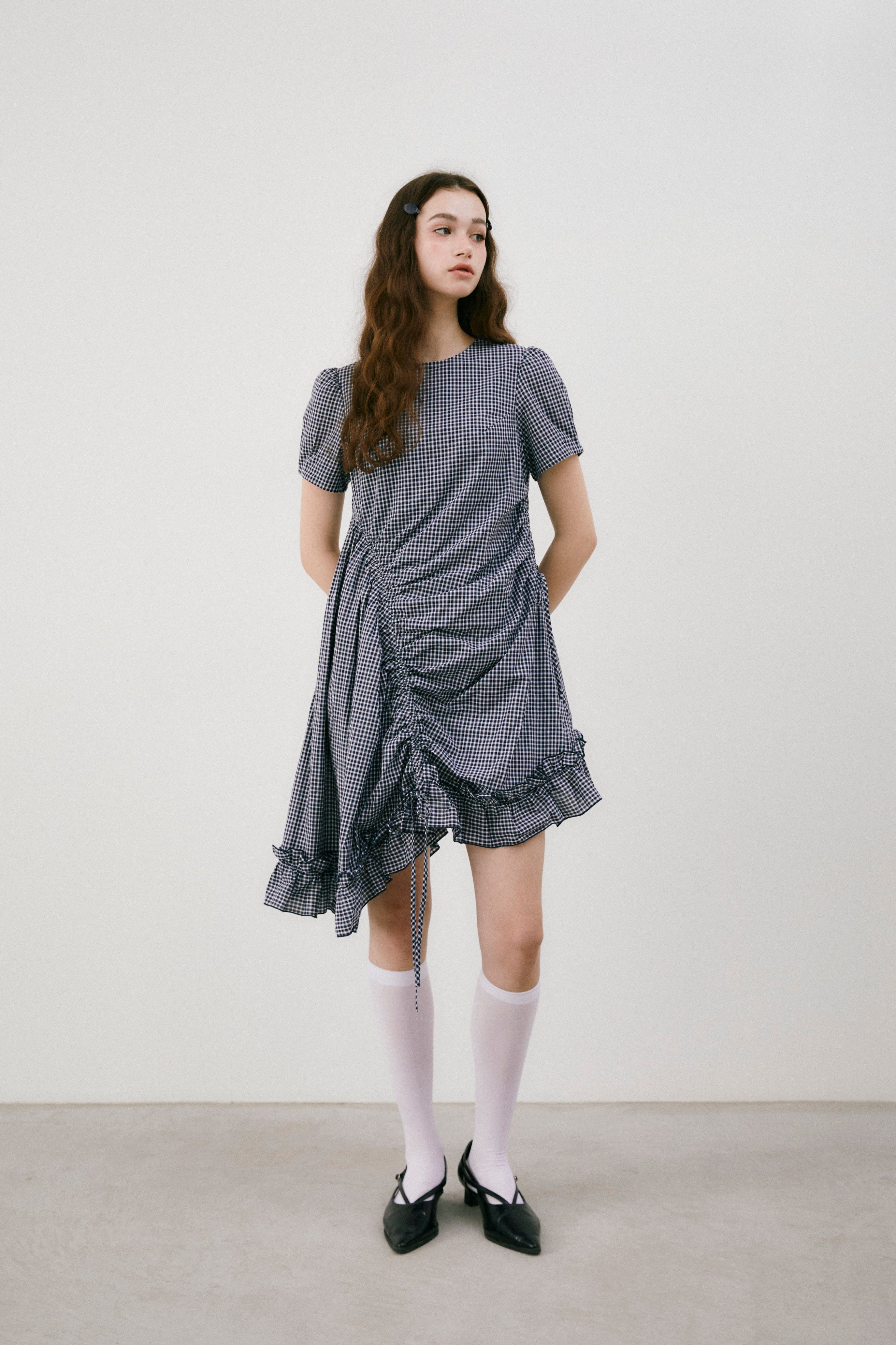 drawstring gingham check onepiece