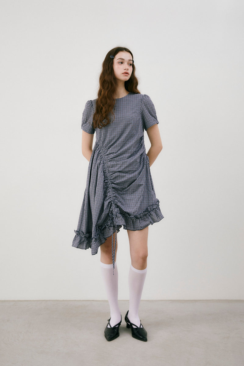 drawstring gingham check onepiece – idem