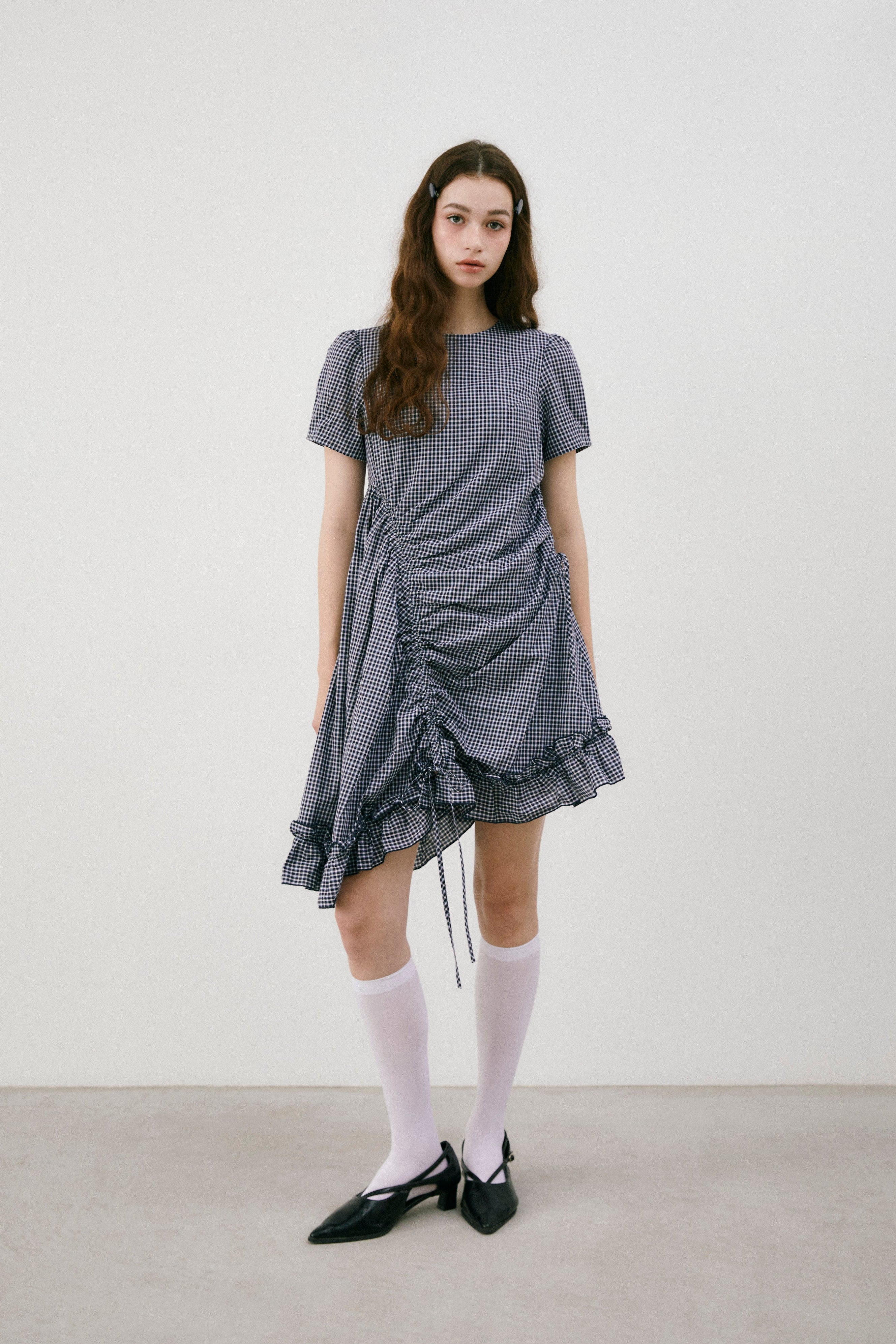 drawstring gingham check onepiece