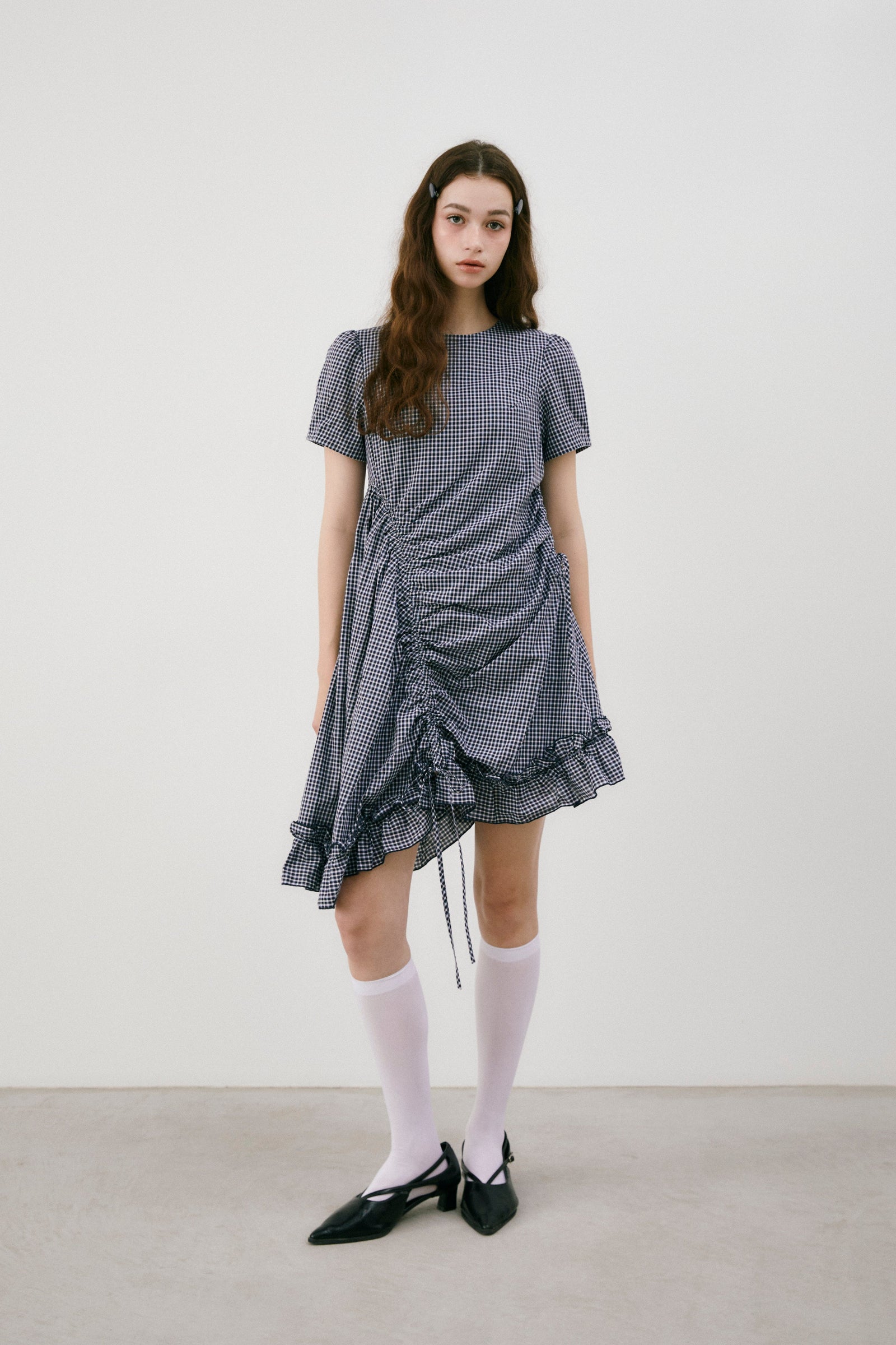 drawstring gingham check onepiece – idem