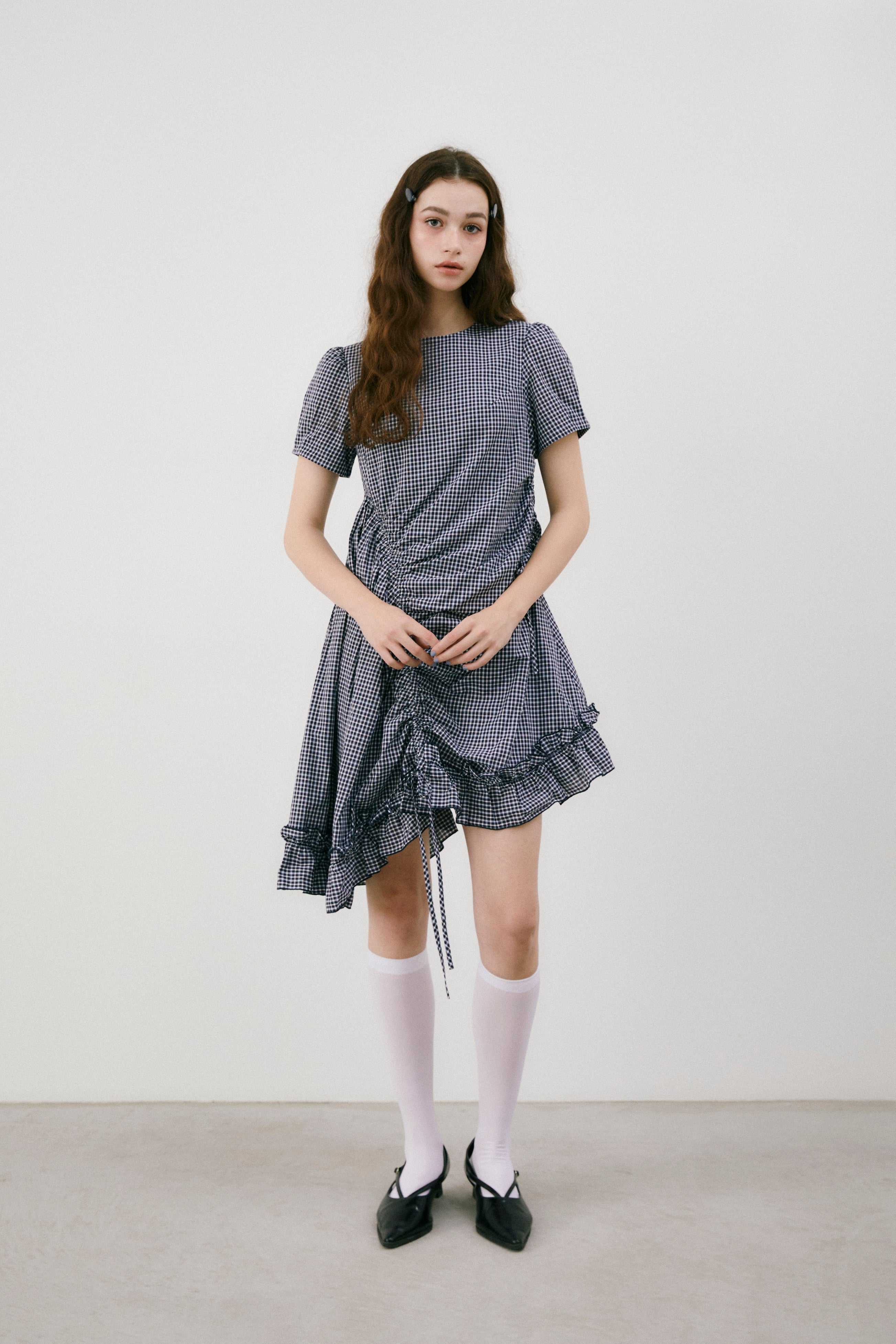 drawstring gingham check onepiece