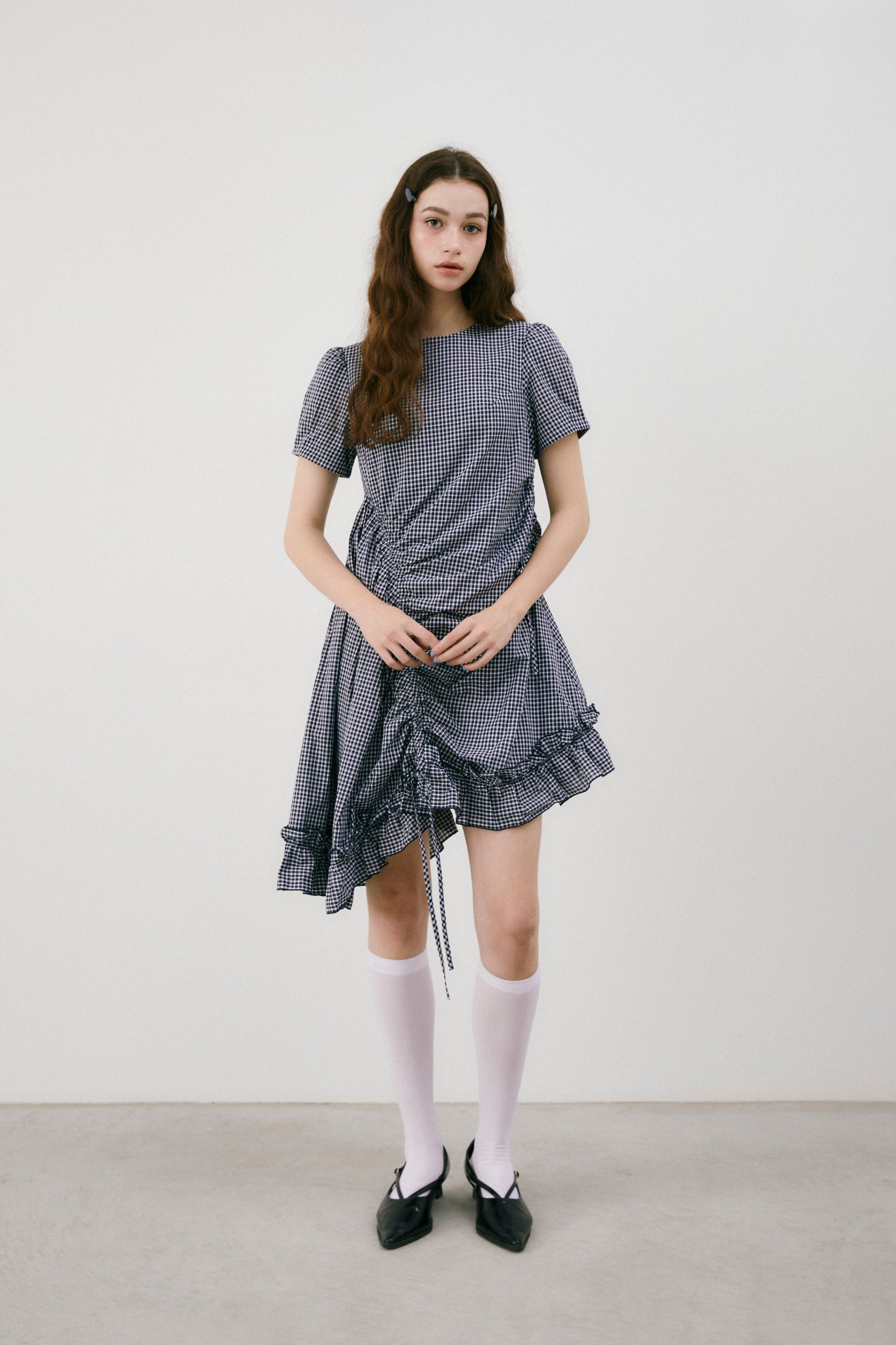 drawstring gingham check onepiece – idem